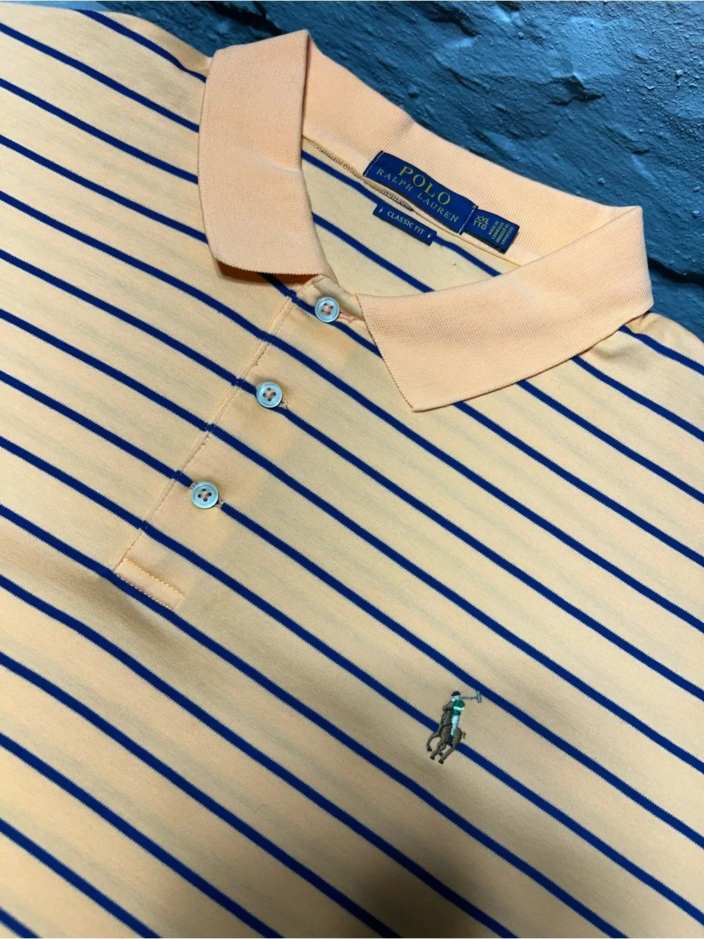 Polo Ralph Lauren Classic Fit Striped Polo Shirt Orange Blue XXL